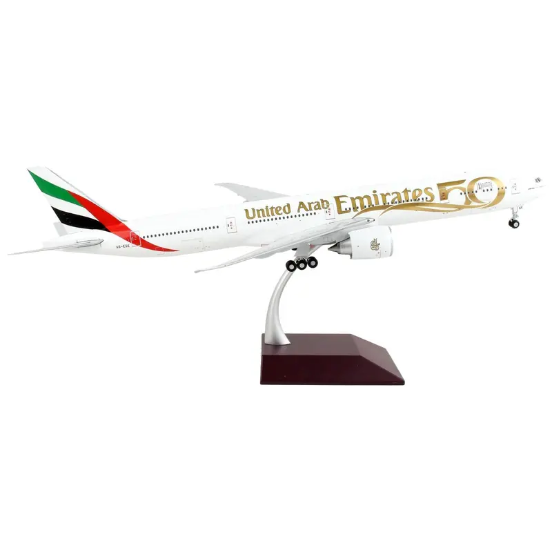 Boeing 777-300Er Commercial Aircraft "Emirates Airlines - 50Th Anniversary Of Uae" White With Striped Tail "Gemini 200" Series 1/200 Diecast Model Airplane By Geminijets 1