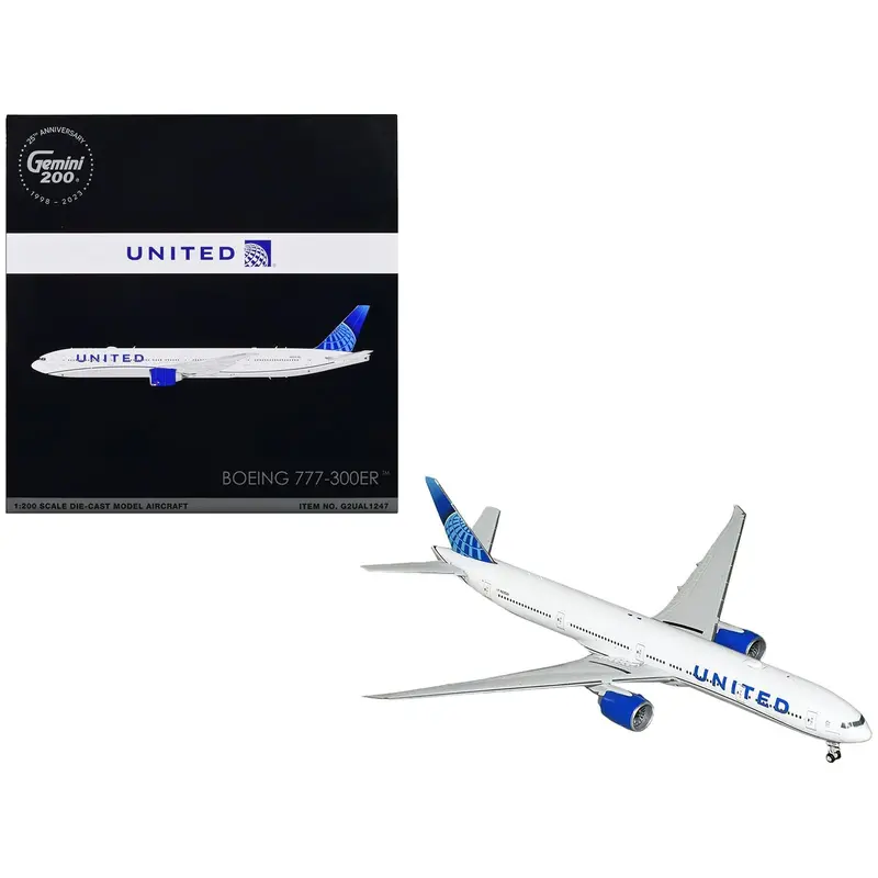 Boeing 777-300Er Commercial Aircraft "United Airlines" White With Blue Tail "Gemini 200" Series 1/200 Diecast Model Airplane By Geminijets 1