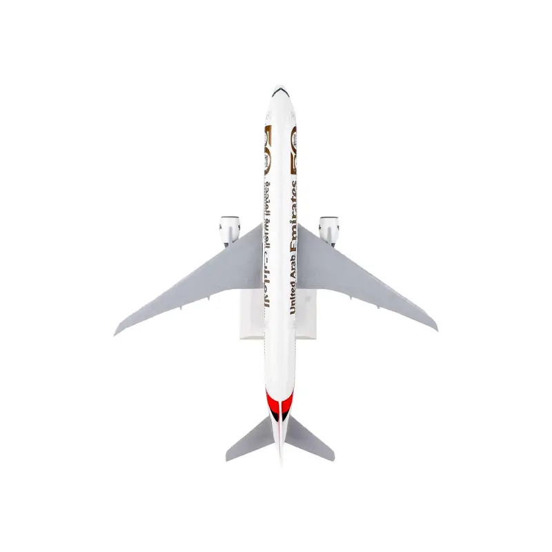 Boeing 777-300Er Commercial Aircraft With Landing Gear "Emirates Airlines - 50Th Anniversary" (A6-Epo) White With Tail Graphics (Snap-Fit) 1/200 Plastic Model By Skymarks 1