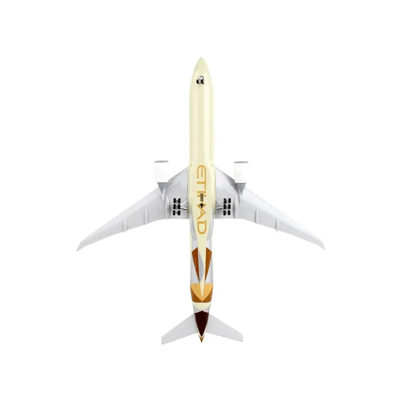 Boeing 777-300Er Commercial Aircraft With Landing Gear "Etihad Airways" (A6-Eta) Beige With Tail Graphics (Snap-Fit) 1/200 Plastic Model By Skymarks 1