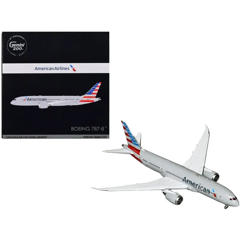 Boeing 787-8 Commercial Aircraft "American Airlines" Gray With Tail Stripes "Gemini 200" Series 1/200 Diecast Model Airplane By Geminijets 1