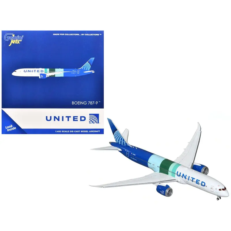 Boeing 787-9 Commercial Aircraft "United Airlines - The Future Is Saf" (N24988) White And Blue With Stripes 1/400 Diecast Model Airplane By Geminijets 1
