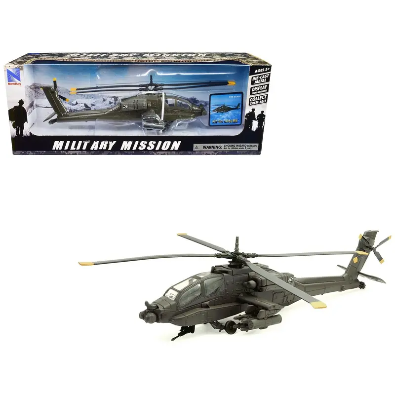 Boeing Ah-64 Apache Attack Helicopter Olive Drab "United States Army" "Military Mission" Series 1/55 Diecast Model By New Ray 1