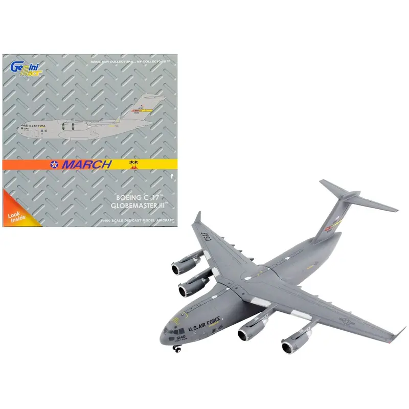 Boeing C-17 Globemaster Iii Transport Aircraft "March Air Reserve Base California" United States Air Force "Gemini Macs" Series 1/400 Diecast Model Airplane By Geminijets 1