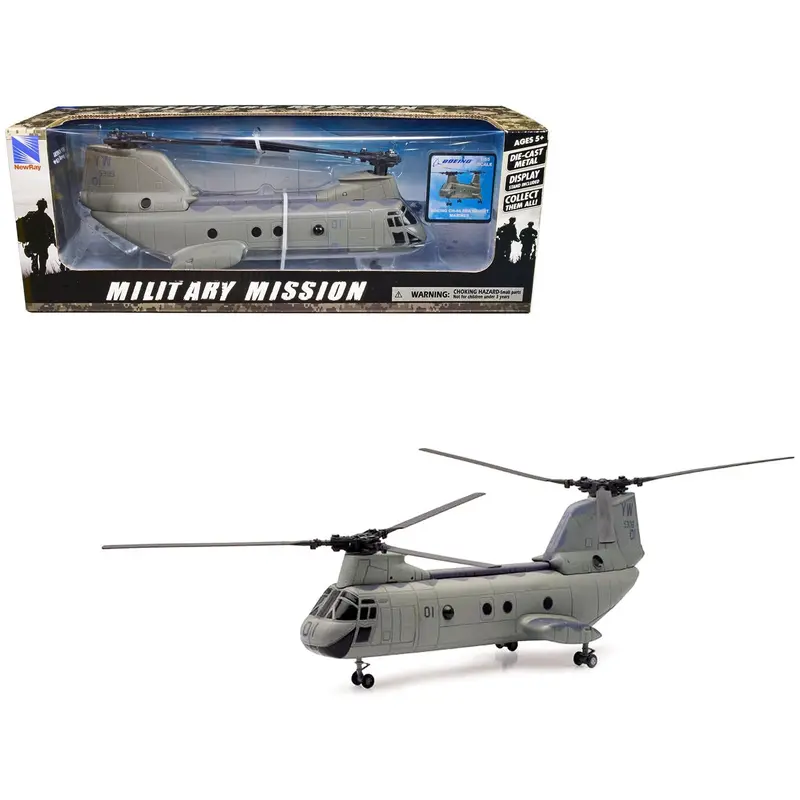 Boeing Ch-46 Sea Knight Helicopter Olive Drab "United States Marines" "Military Mission" Series 1/55 Diecast Model By New Ray 1