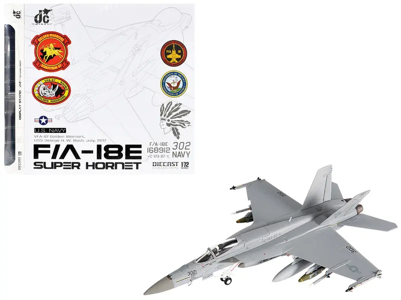 Boeing F/A-18E Super Hornet Aircraft "Vfa-87 Golden Warriors Uss George H. W. Bush" (2017) United States Navy 1/72 Diecast Model By Jc Wings 1