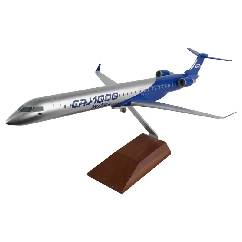 Bombardier Crj1000 Commercial Aircraft "Crj1000 Next Gen" Silver Metallic And Blue With Wood Stand (Snap-Fit) 1/100 Plastic Model By Skymarks 1