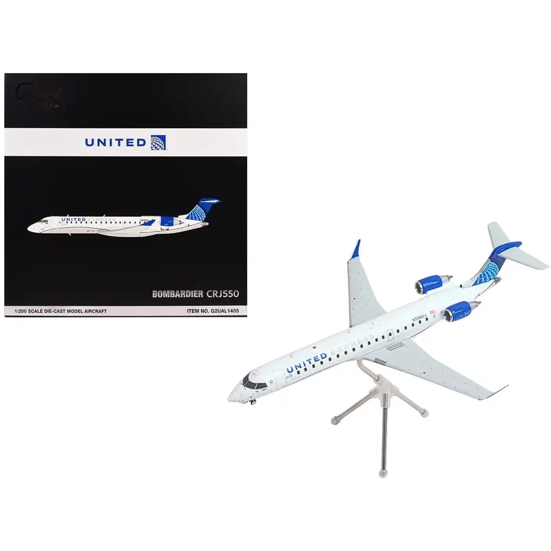 Bombardier Crj550 Commercial Aircraft "United Express" (N506gj) White With Blue Tail "Gemini 200" Series 1/200 Diecast Model Airplane By Geminijets 1