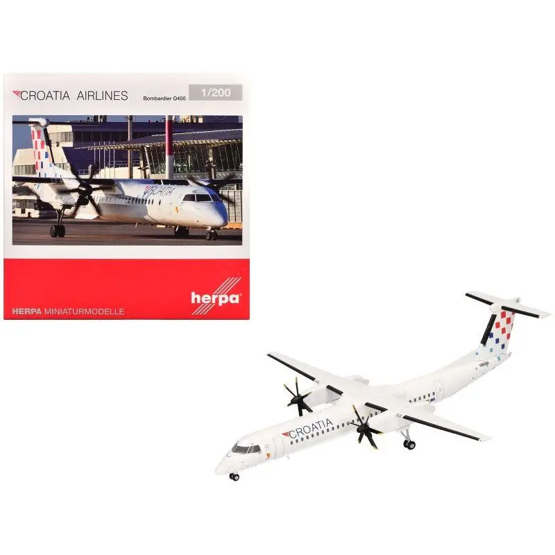 Bombardier Q400 Commercial Aircraft "Croatia Airlines" (9A-Cqe) White With Tail Graphics 1/200 Diecast Model Airplane By Herpa 1