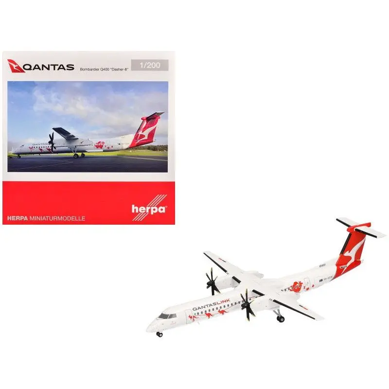 Bombardier Q400 Commercial Aircraft "Qantaslink - Dasher-8 Livery" (Vh-Qow) White With Graphics 1/200 Diecast Model Airplane By Herpa 1