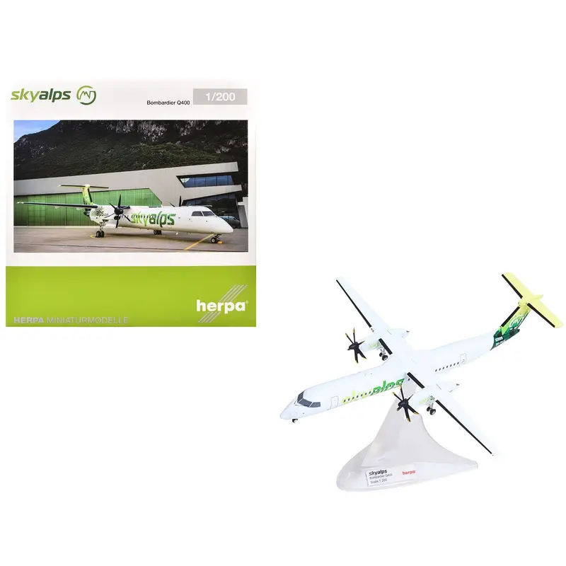 Bombardier Q400 Commercial Aircraft "Sky Alps" (9H-Paul) White With Green Tail Graphics 1/200 Diecast Model By Herpa 1