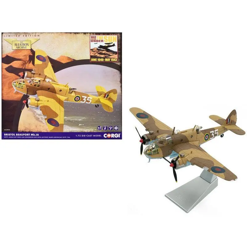 Bristol Beaufort Mkia Bomber Aircraft "Ek979 Middle East Check And Conversion Unit" (1944) British Royal Air Force "The Aviation Archive" Series 1/72 Diecast Model By Corgi 1