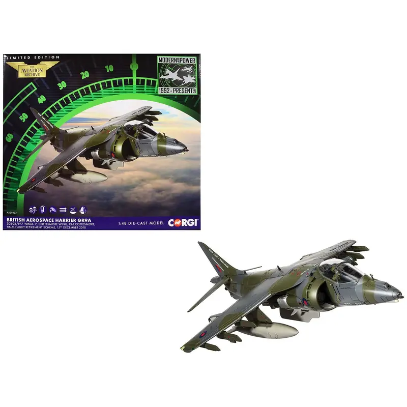British Aerospace Harrier Gr9a Aircraft "Zg506/P77 Ninja 1 Raf Cottesmore Final Flight Retirement Scheme" (2010) Royal Air Force "The Aviation Archive" Series 1/48 Diecast Model By Corgi 1