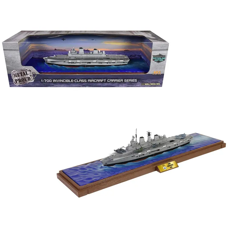 British Hms Invincible (R05) Aircraft Carrier Waterline Edition "Falklands War" (1982) British Royal Navy "Battleship" Series 1/700 Diecast Model By Metal Proud 1