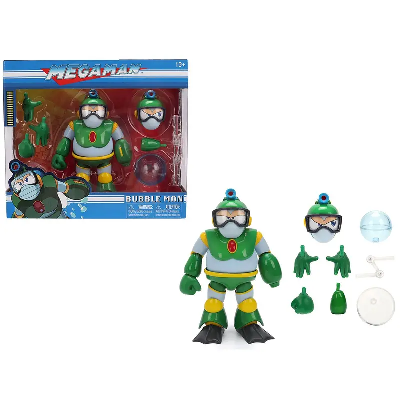 Bubble Man 5" Moveable Figure (Deluxe Version) With Accessories And Alternate Head And Hands "Mega Man" (1987) Video Game Model By Jada 1