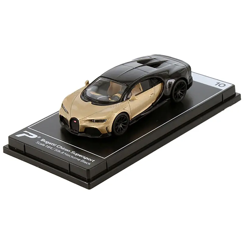 Bugatti Chiron Supersport Silk Gold Metallic And Nocturne Black "Hypercar League Collection" 1/64 Diecast Model Car By Postercars 1