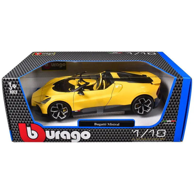 Bugatti Mistral Yellow With Carbon Accents 1/18 Diecast Model Car By Bburago 1