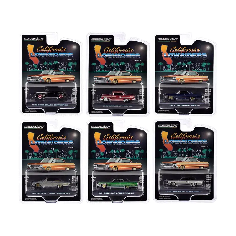 "California Lowriders" Set Of 6 Pieces Series 5 1/64 Diecast Model Cars By Greenlight 1