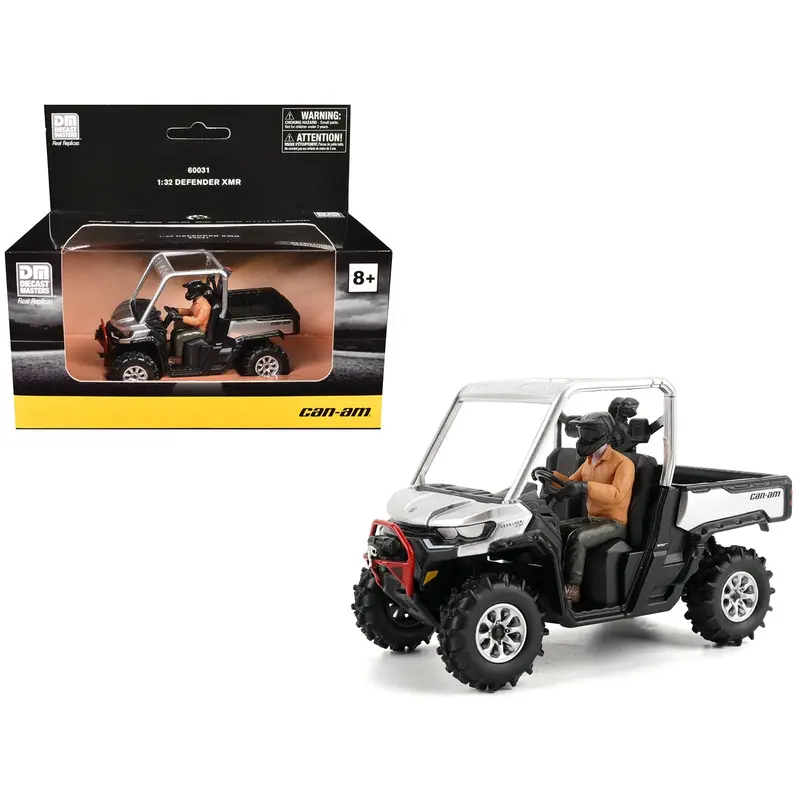 Can-Am Defender Xmr Silver Metallic And Black With Driver Figure 1/32 Diecast Model By Brp Models 1