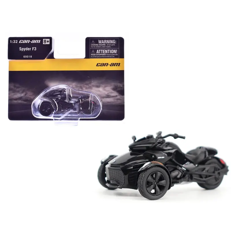 Can-Am Spyder F3 3-Wheel Motorcycle Steel Black Metallic 1/32 Diecast Model By Brp Models 1
