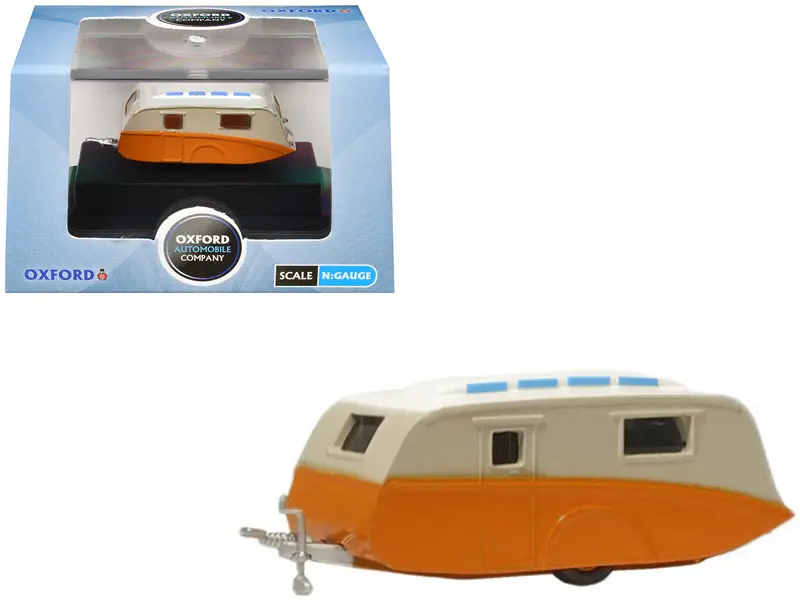Caravan Trailer Cream And Orange 1/148 (N) Scale Diecast Model Car By Oxford Diecast 1