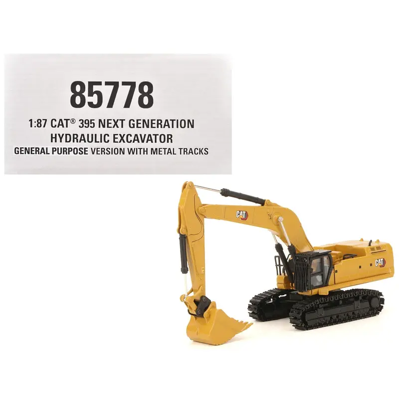 Cat Caterpillar 395 Next-Generation Hydraulic Excavator (Mass Excavator Version) Yellow With Additional Tools "High Line Series" 1/87 (Ho) Diecast Model By Diecast Masters 1