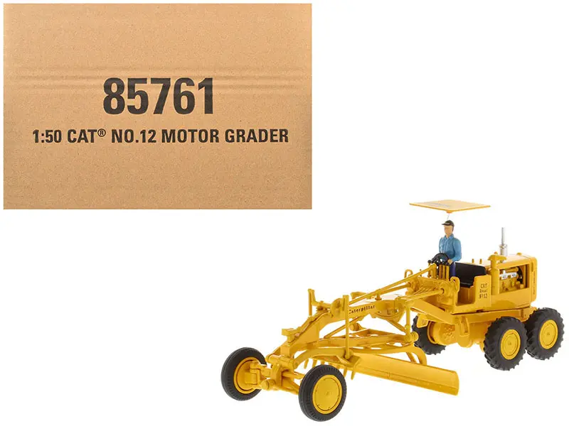 Cat Caterpillar No.12 Motor Grader Yellow With Operator "Vintage Series" 1/50 Diecast Model By Diecast Masters 1