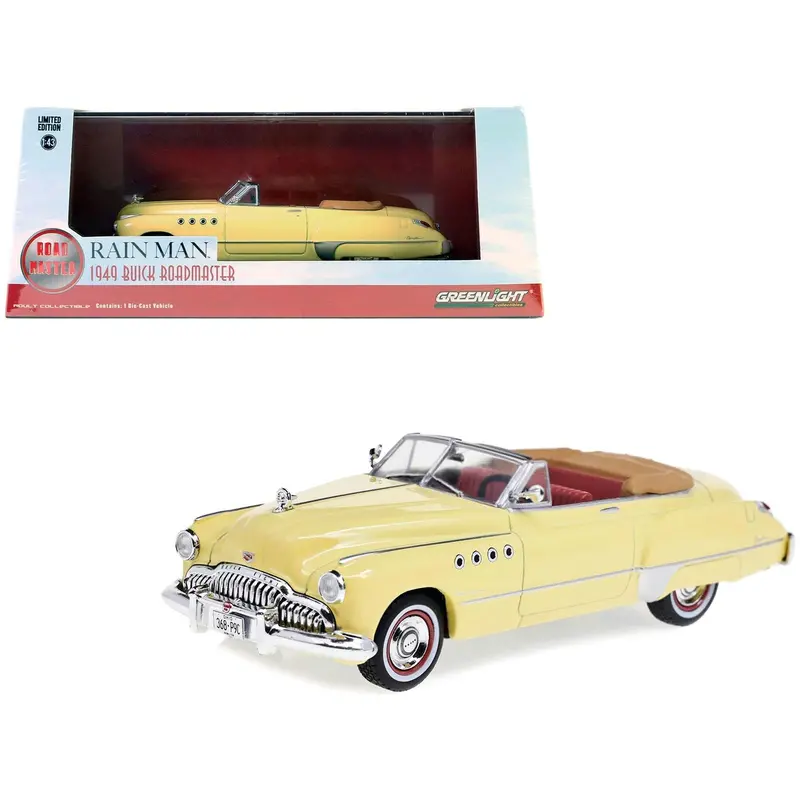 Charlie Babbitt's 1949 Buick Roadmaster Convertible Cream With Red Interior "Rain Man" (1988) Movie 1/43 Diecast Model Car By Greenlight 1
