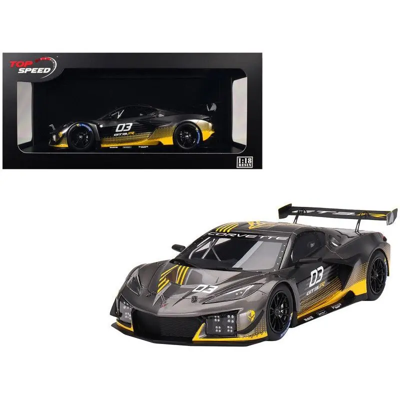 Chevrolet Corvette Z06 Gt3.R #03 Gray Metallic With Graphics "Daytona Presentation" (2023) 1/18 Model Car By Top Speed 1
