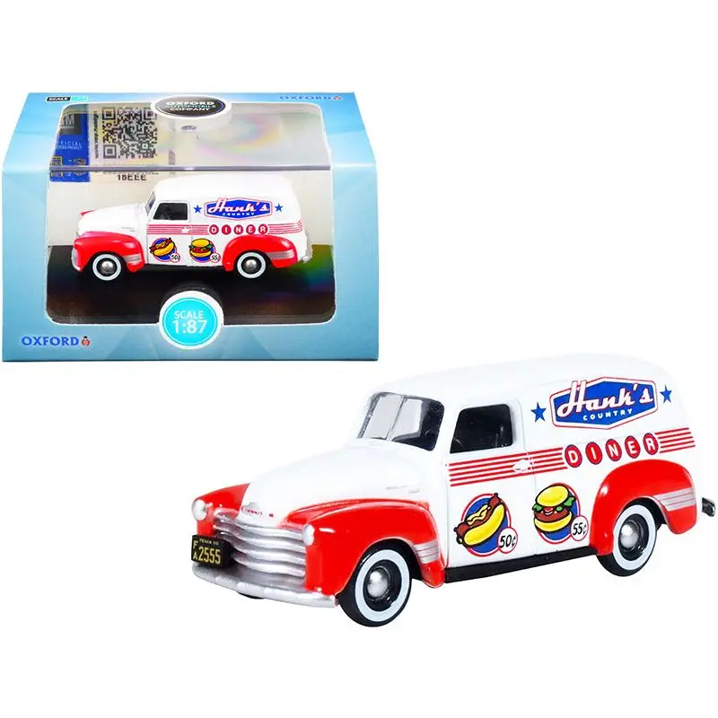 Chevrolet Panel Truck "Hanks Country Diner" White And Red 1/87 (Ho) Scale Diecast Model Car By Oxford Diecast 1