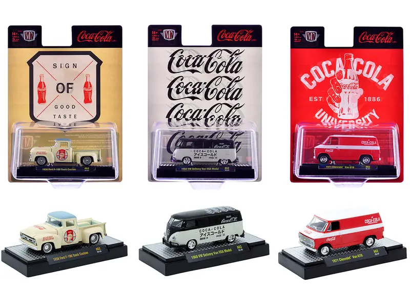 "Coca-Cola" Set Of 3 Pieces Release 62 Limited Edition To 8000 Pieces Worldwide 1/64 Diecast Model Cars By M2 Machines 1