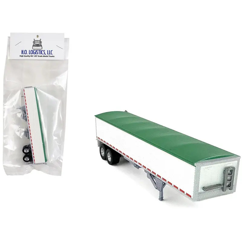 Covered Grain Trailer White With Green Tarp 1/87 (Ho) Plastic Model Car By Ho Logistics 1