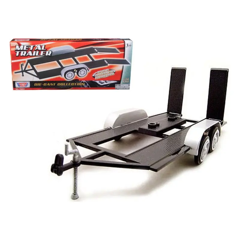 Diecast Tandem Car Trailer Black For 1/24 Scale Models By Motormax 1