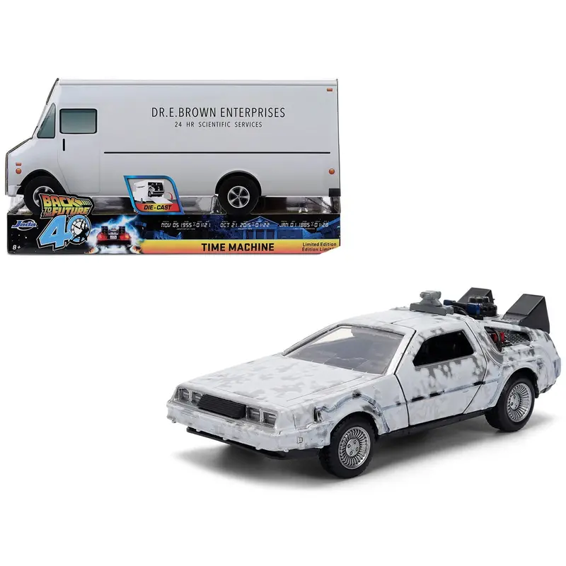 Dmc Delorean Time Machine Brushed Metal (Frost Version) "Back To The Future" (1985) Movie "40Th Anniversary" Special Packaging "Hollywood Rides" Series 1/32 Diecast Model Car By Jada 1