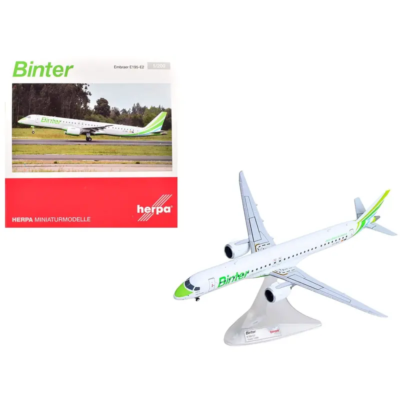 Embraer E195-E2 Commercial Aircraft "Binter Canarias" (Ec-Nez) White With Green Striped Tail 1/200 Diecast Model By Herpa 1