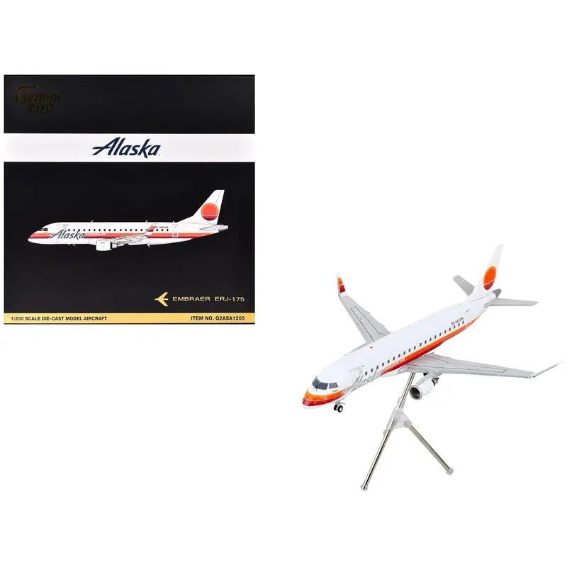 Embraer Erj-175 Commercial Aircraft "Alaska Airlines - Horizon Air" (N652mk) White With Red And Orange Stripes "Gemini 200" Series 1/200 Diecast Model Airplane By Geminijets 1