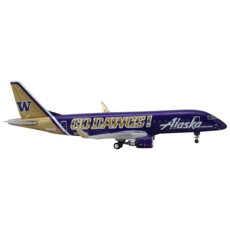 Embraer Erj-175 Commercial Aircraft "Alaska Airlines - Horizon Air - University Of Washington Huskies" (N662qx) Purple With Gold Tail 1/400 Diecast Model Airplane By Geminijets 1
