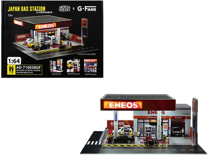 Eneos Japan Gas Station Diorama Set "American Diorama X G-Fans" Series For 1/64 Scale Models By American Diorama 1
