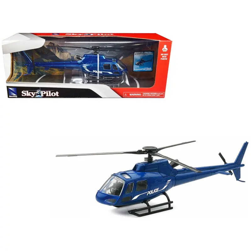 Eurocopter As350 Helicopter Blue Metallic "Police" "Sky Pilot" Series 1/43 Diecast Model By New Ray 1