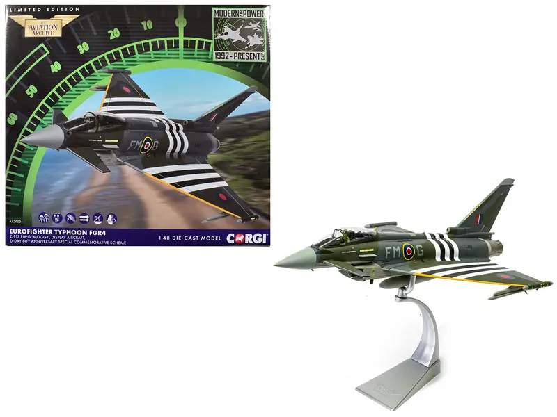 Eurofighter Typhoon Fgr4 Fighter Aircraft "Zj913 Fm-G Moggy D-Day 80Th Anniversary Display Scheme" (2024) Royal Air Force "The Aviation Archive" Series 1/48 Diecast Model By Corgi 1