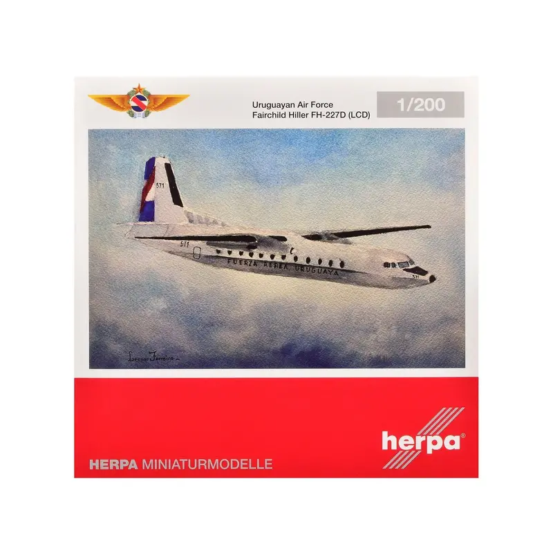 Fairchild Hiller Fh-227D (Lcd) Transport Aircraft "Uruguayan Air Force" (571) White 1/200 Diecast Model Airplane By Herpa 1