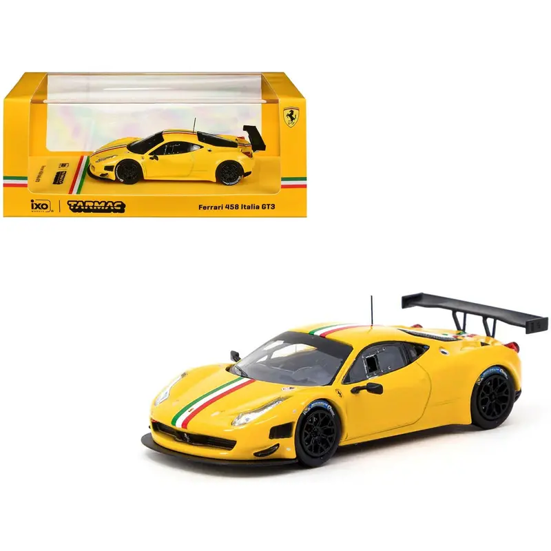 Ferrari 458 Italia Gt3 Yellow With Italian Flag Stripes "Road64" Series 1/64 Diecast Model Car By Tarmac Works 1