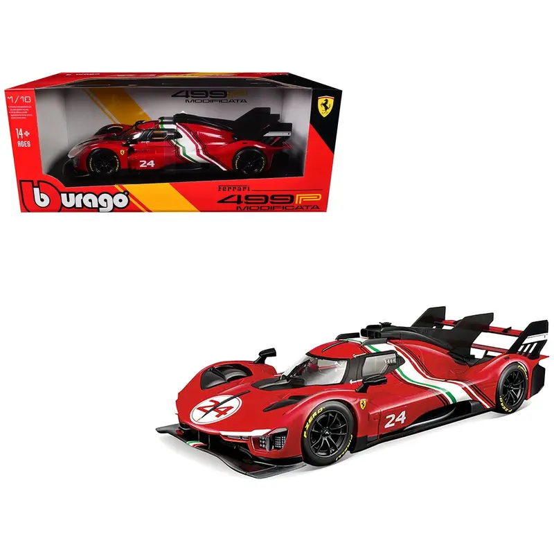 Ferrari 499P Modificata #24 Red With Italian Flag Stripes "Racing" Series 1/18 Diecast Model Car By Bburago 1