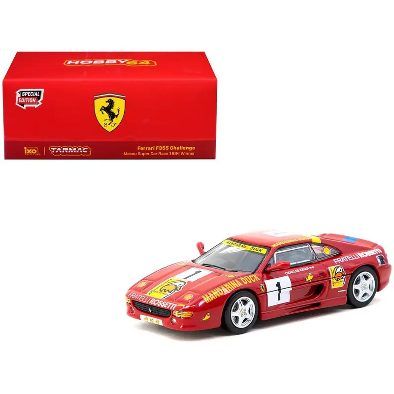 Ferrari F355 Challenge Rhd (Right Hand Drive) #1 Charles Kwan Winner "Macau Super Car Race" (1994) "Hobby64" Series 1/64 Diecast Model Car By Tarmac Works 1
