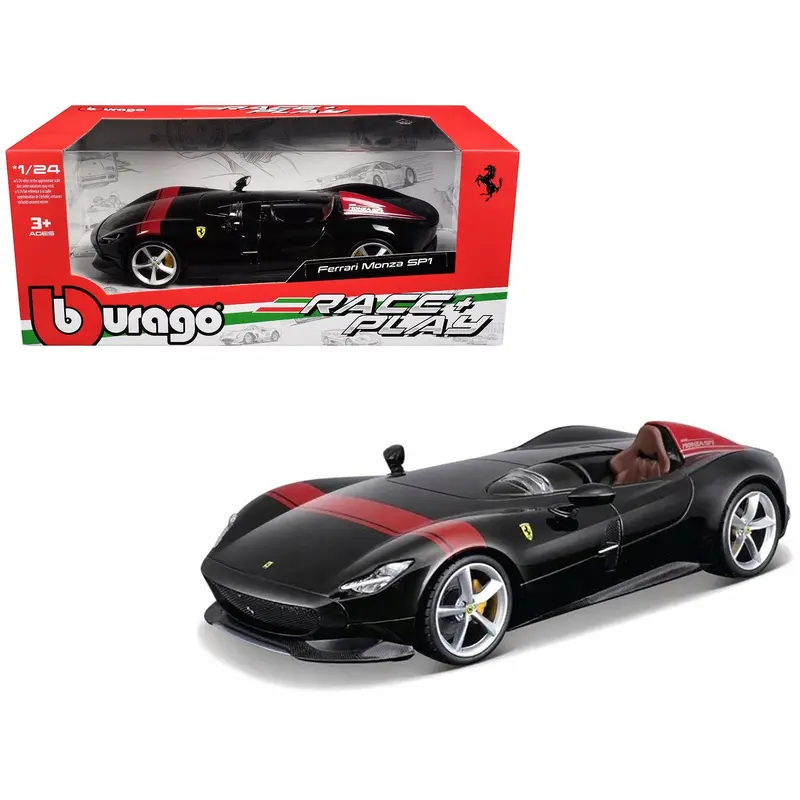 Ferrari Monza Sp1 Black Metallic With Red Stripes "Race & Play" Series 1/24 Diecast Model Car By Bburago 1