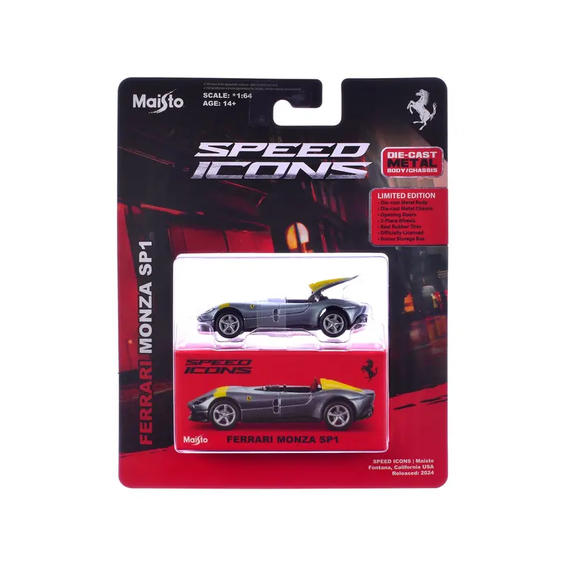 Ferrari Monza Sp1 Silver Metallic With Yellow Stripes "Speed Icons" Series 1/64 Diecast Model Car By Maisto 1