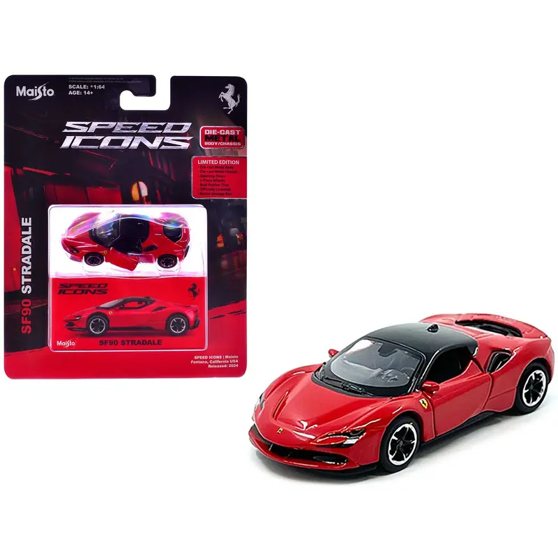 Ferrari Sf90 Stradale Red With Black Top "Speed Icons" Series 1/64 Diecast Model Car By Maisto 1