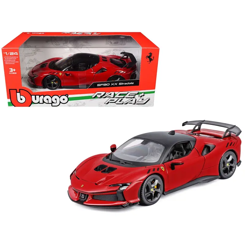 Ferrari Sf90 Xx Stradale Red With Black Top "Race And Play" Series 1/24 Diecast Model Car By Bburago 1