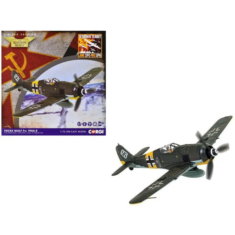 Focke-Wulf Fw 190A-8 Fighter Aircraft "Black 1 Oberleutnant Otto Kittel 2./Jg54" (1945) German Luftwaffe "The Aviation Archive" Series 1/72 Diecast Model By Corgi 1