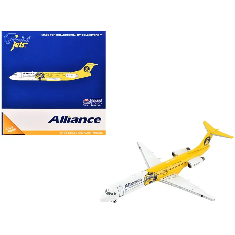 Fokker F100 Commercial Aircraft "Alliance Airlines - Southern Cross Minor" (Vh-Uqg) White And Yellow 1/400 Diecast Model Airplane By Geminijets 1